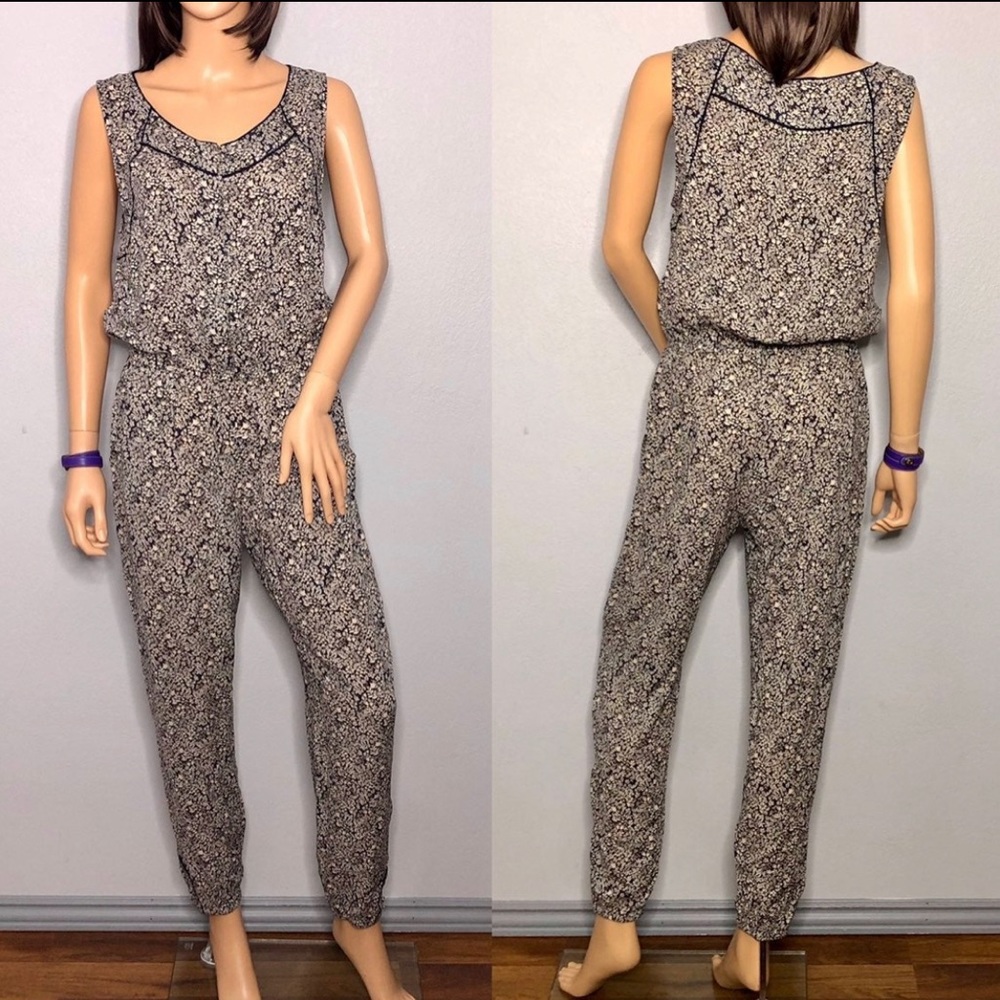 Lucky Brand Black & Cream Printed Sleeveless Jumpsuit